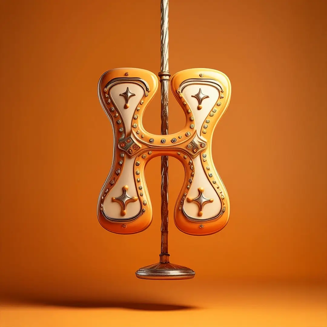 Bokstaven H i 3d gjord av karusell-utsmyckningar