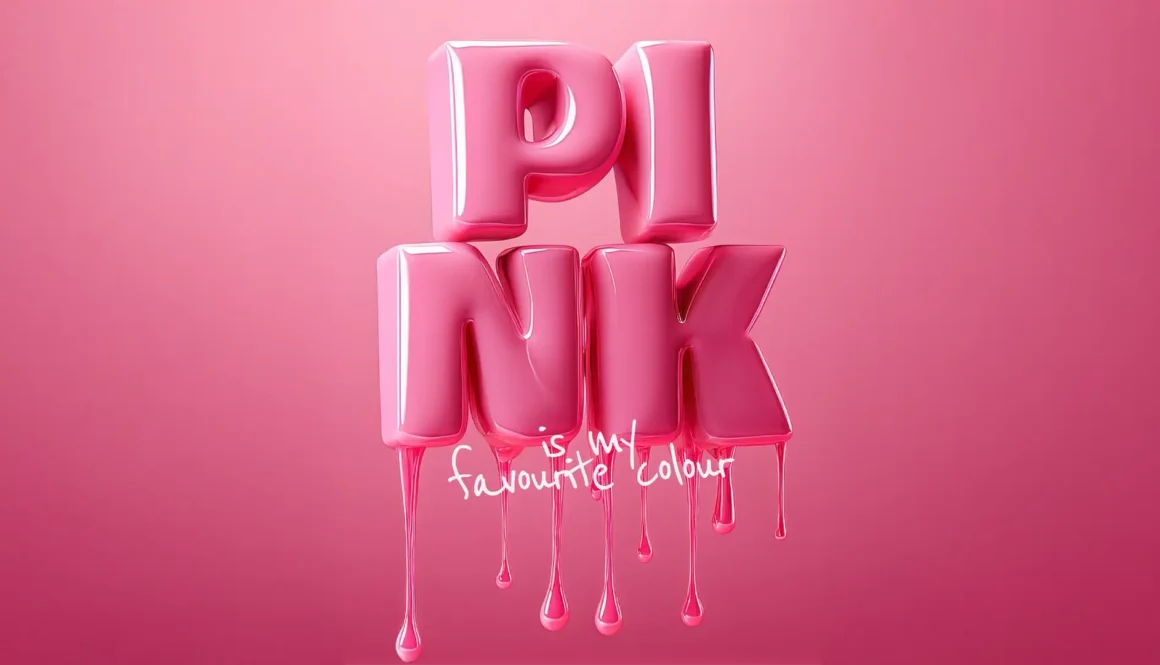 3d-bokstäver som formar ordet PINK och sedan står det "is my favourite colour"
