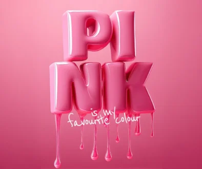 3d-bokstäver som formar ordet PINK och sedan står det "is my favourite colour"