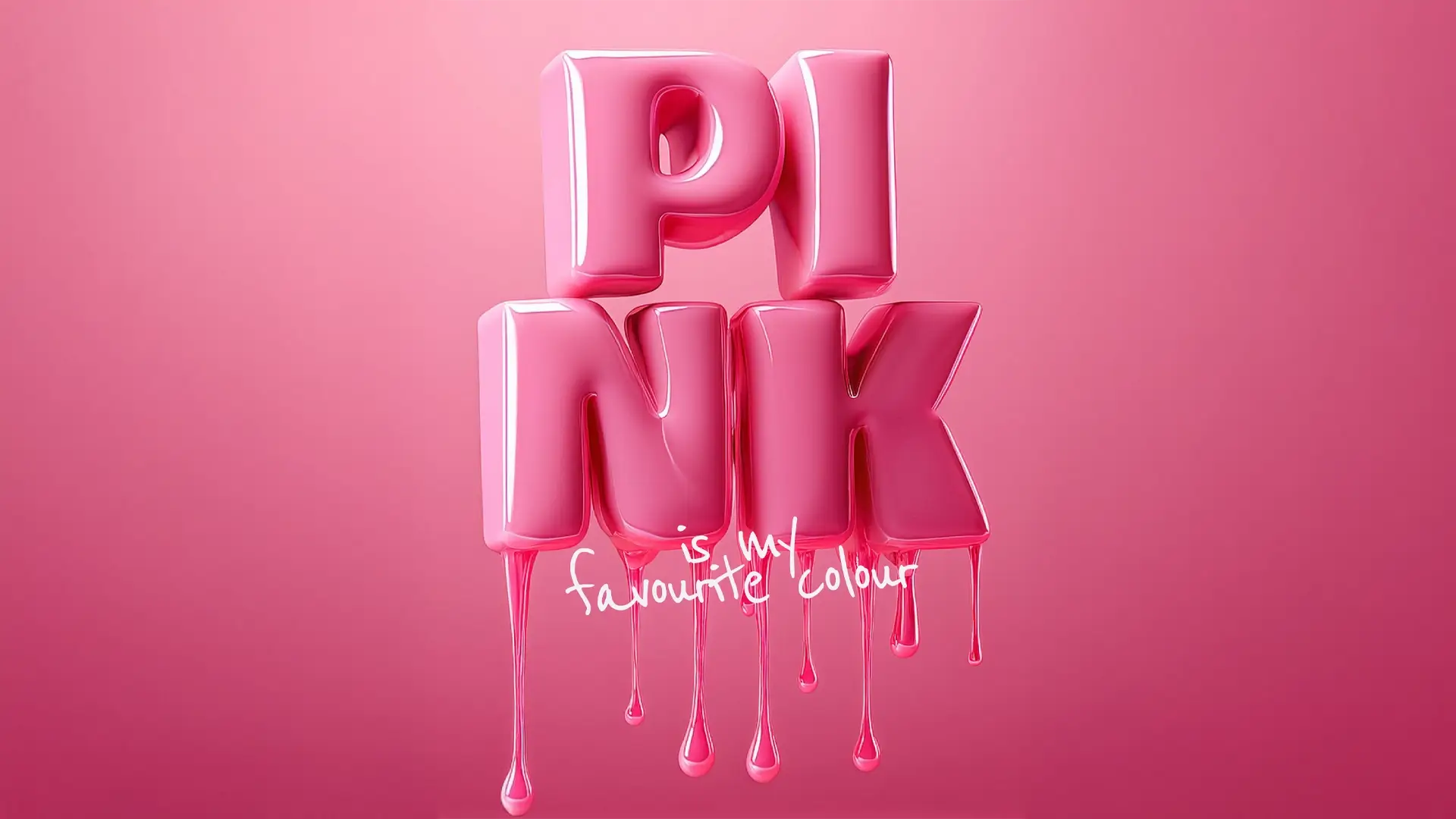 3d-bokstäver som formar ordet PINK och sedan står det "is my favourite colour"