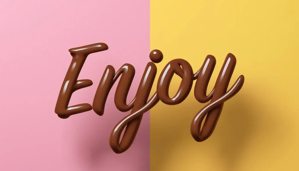 Rosa och gul bakrund, texten "Enjoy" gjord av choklad