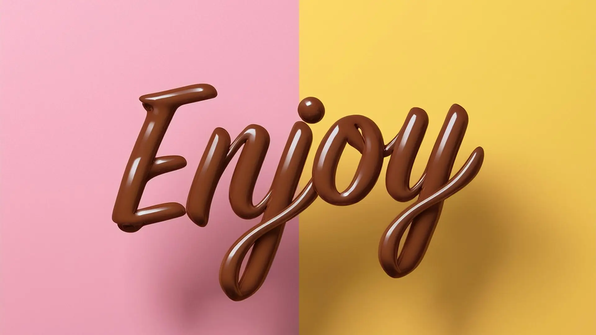 Rosa och gul bakrund, texten "Enjoy" gjord av choklad